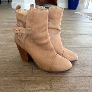 Rag & Bone Tan Sueded Kinsey Block Heel Boots Booties Sz 39